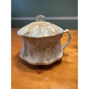 Maddock’s Lamberton Works Royal Porcelain Chamber Pot w/Lid, Floral Gold Vintage